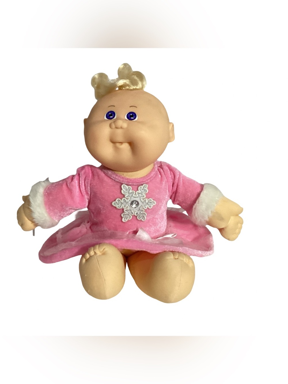 Cabbage Patch Kids Doll 1988 Blonde Tuft Blue Eyes with Pink Dress 14” Cute EUC